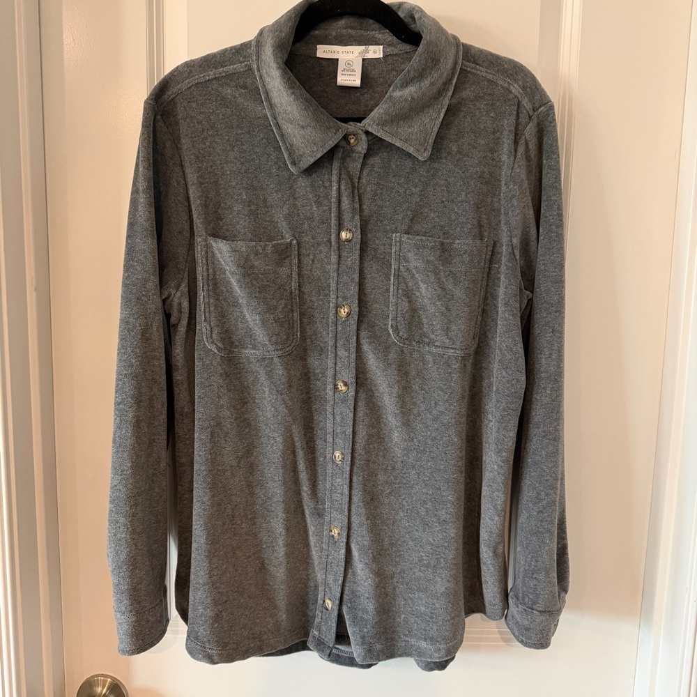 Altar’d State Gray Velour‎ Button Down Shirt/Shacket